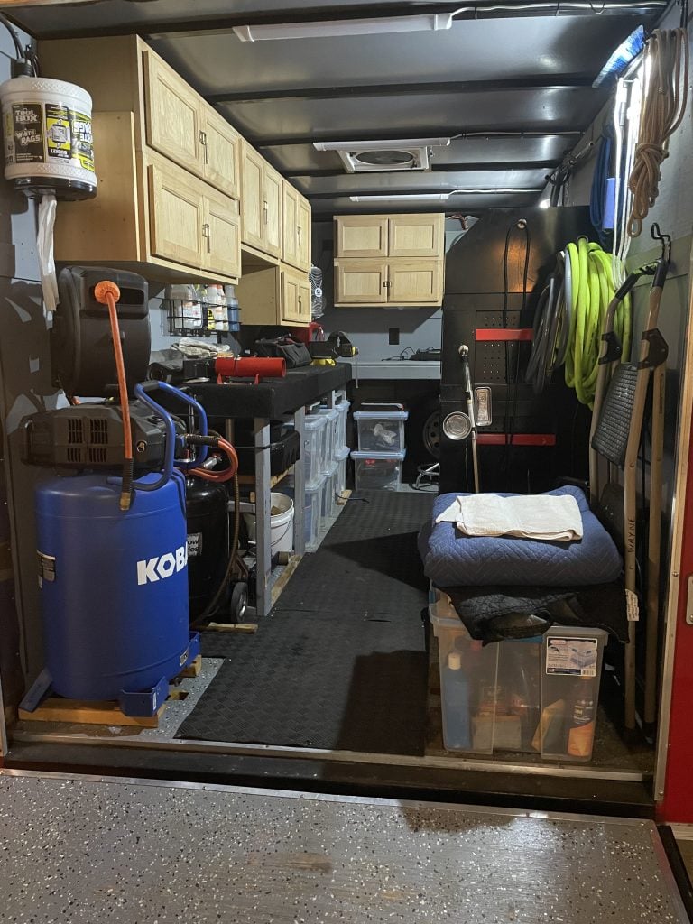 Makin Waves mobile marine service work trailer stocked with parts and tools