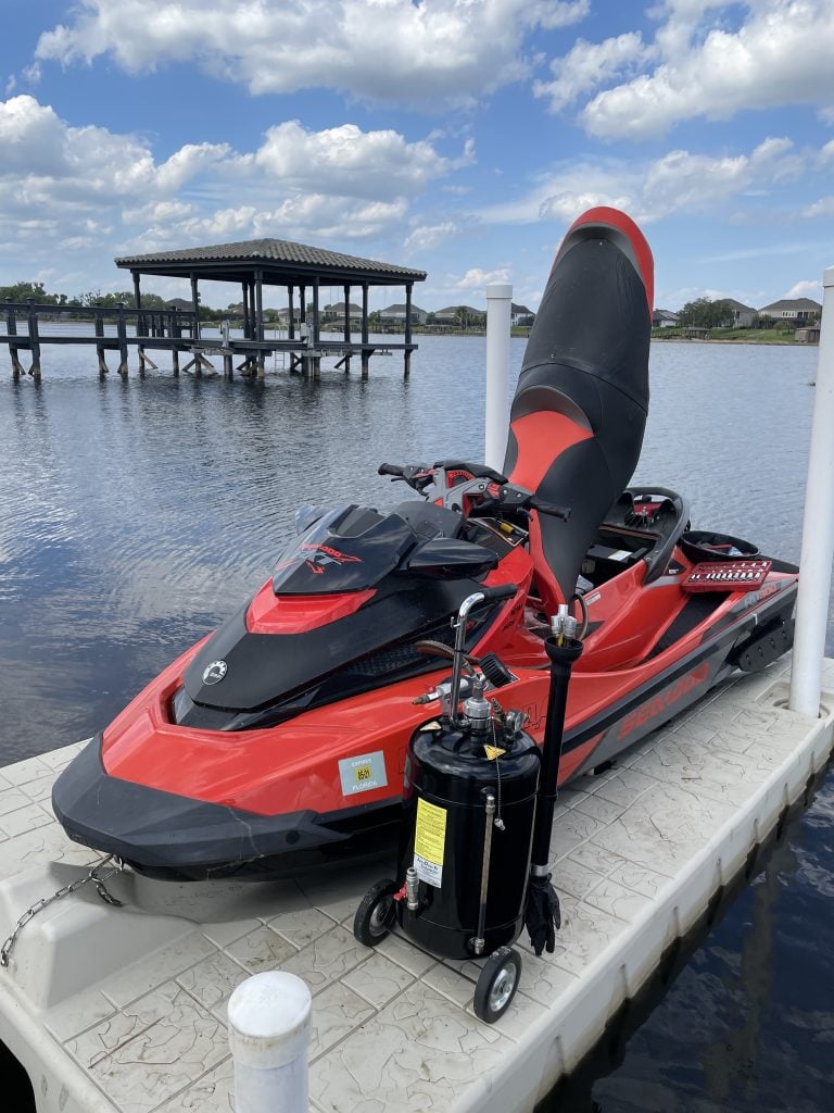 Personal watercraft on a lift during a mobile jet ski repair visit